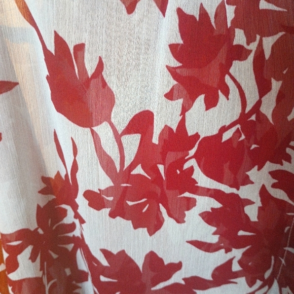 A New Day Maroon & Light Gray Long Sleeve Front Button Semi Sheer Top Size L - Picture 5 of 10